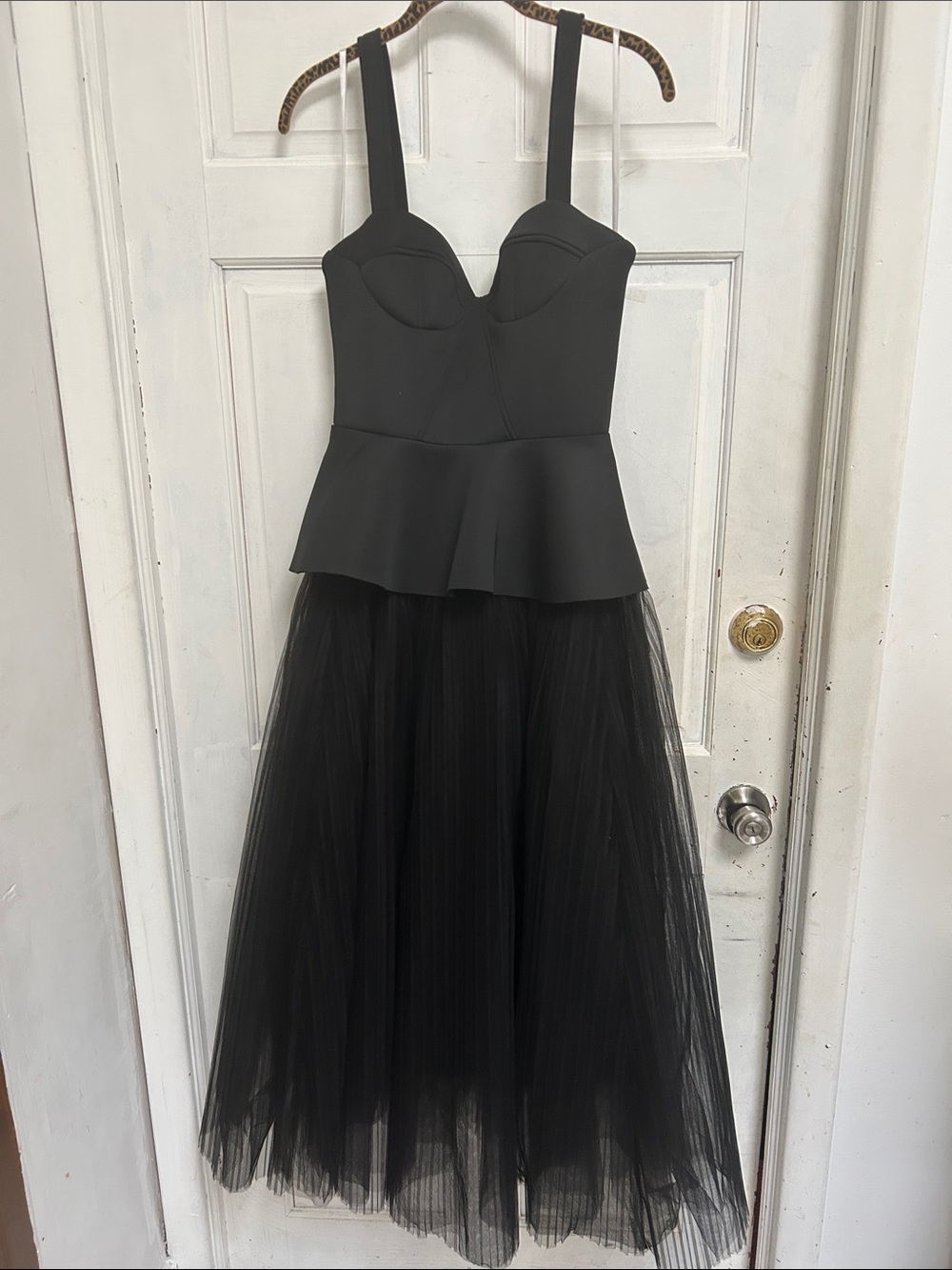 Marchesa Notte Embellished Tulle-Paneled Stretch-Scuba Peplum Dress Sample- 4